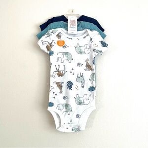 Carter's White and Blue Short Sleeve Onesie Bodysuit Set of 3 w/ Animal Print
